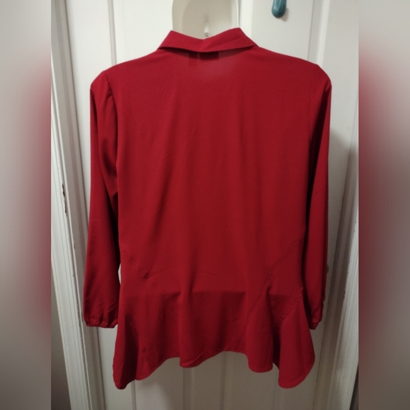 LOGO by Lori Goldstein Red Woven Crepe Blouse with Seaming Detail Sz L - Picture 9 of 9